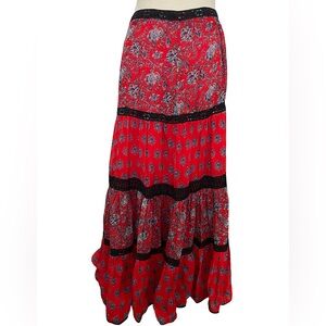 Elegant Red Floral Maxi Skirt
